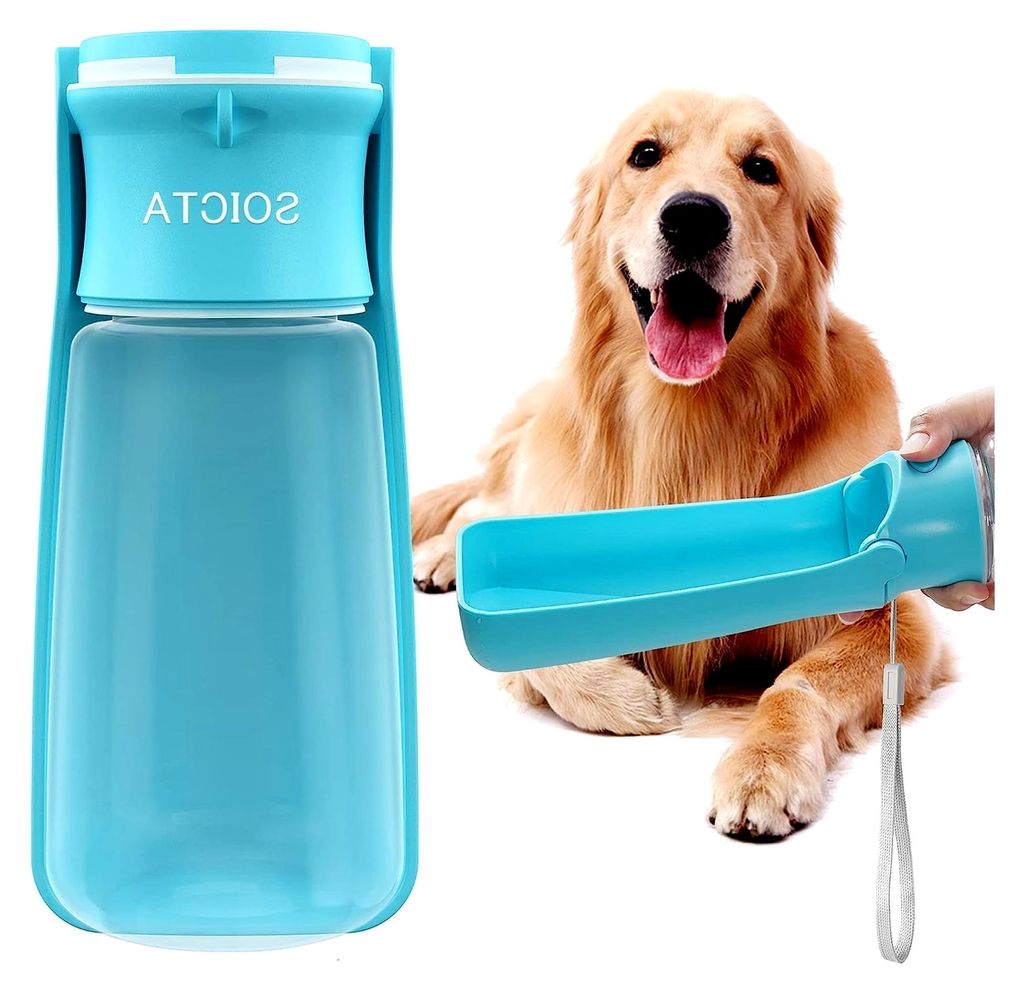 Hunde-Trinkflasche für unterwegs 550ml oder 350ml für Welpen und kleine bis große Hunde (550ml Blau)