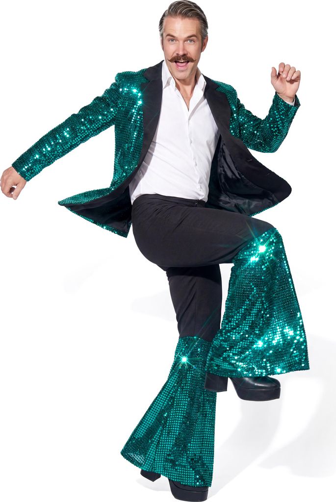 Disco Kostüm Herren Türkis hochwertig - M