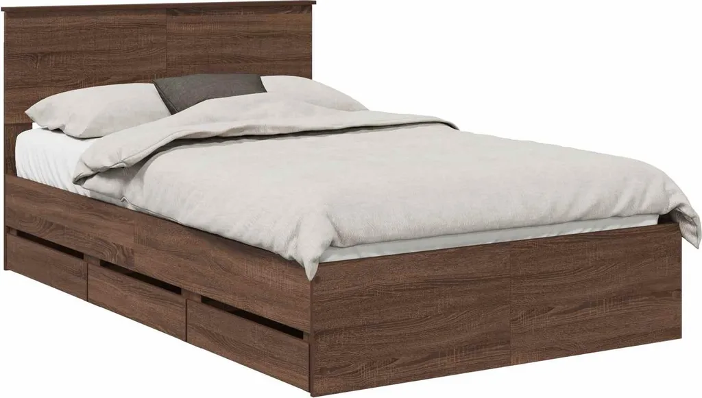 Cadre de lit aspect chêne brun 120 x 190 cm - Sommier Ingenieurs Holz