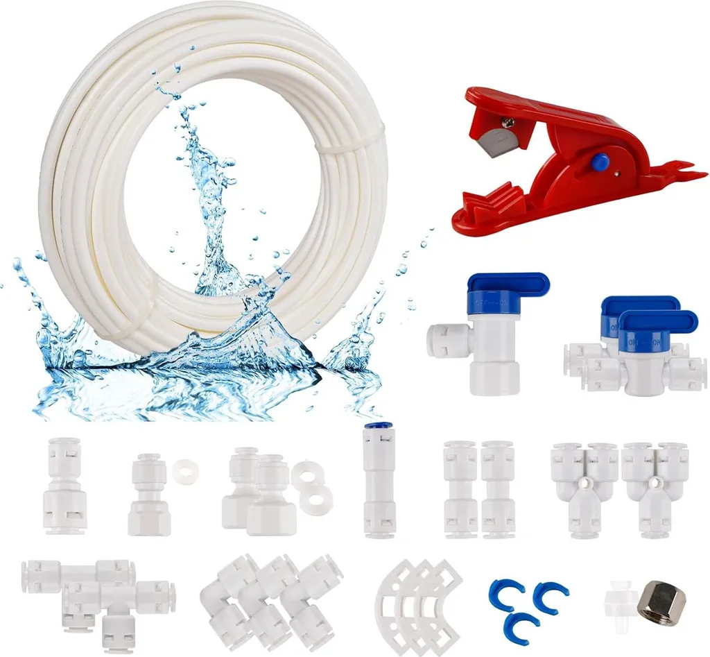 Conduite eau 15m flexible 1/4 pouce avec coupe-tube et 25 raccords RO