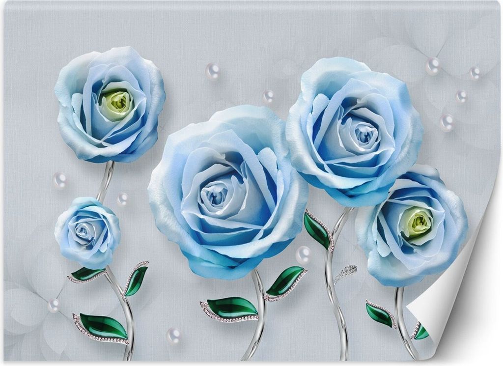 Vlies fototapete Blaue Rosen 3D 300x210 cm Feeby Blau inkl. Kleber einfache Montage