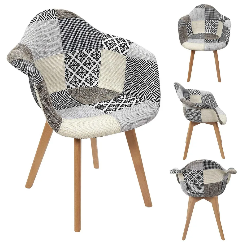 Lot de 2 Fauteuils Médaillon Patchwork Gris pour Salle à Manger Chic - 9