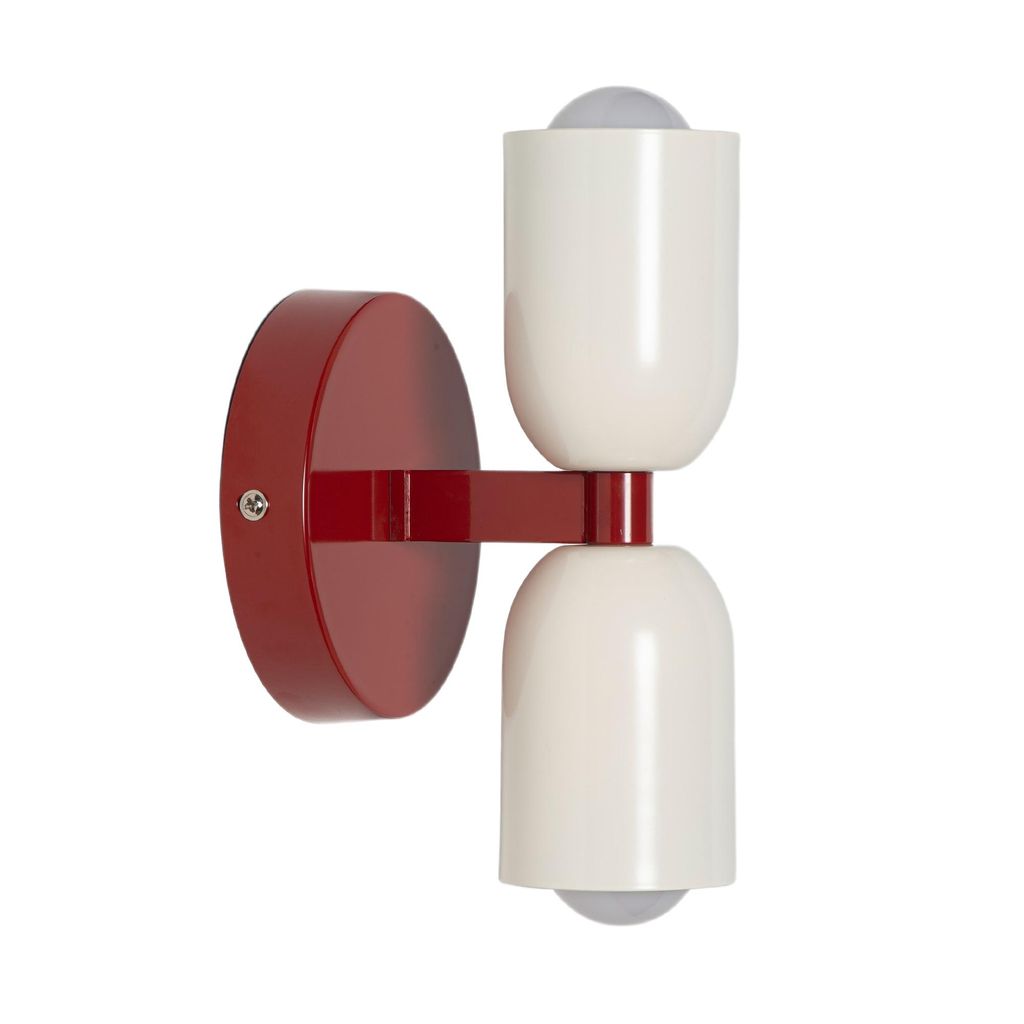 TWIN Wandlamp, E27, 2-licht, metalen lamp in crème en rood, Productafbeelding 