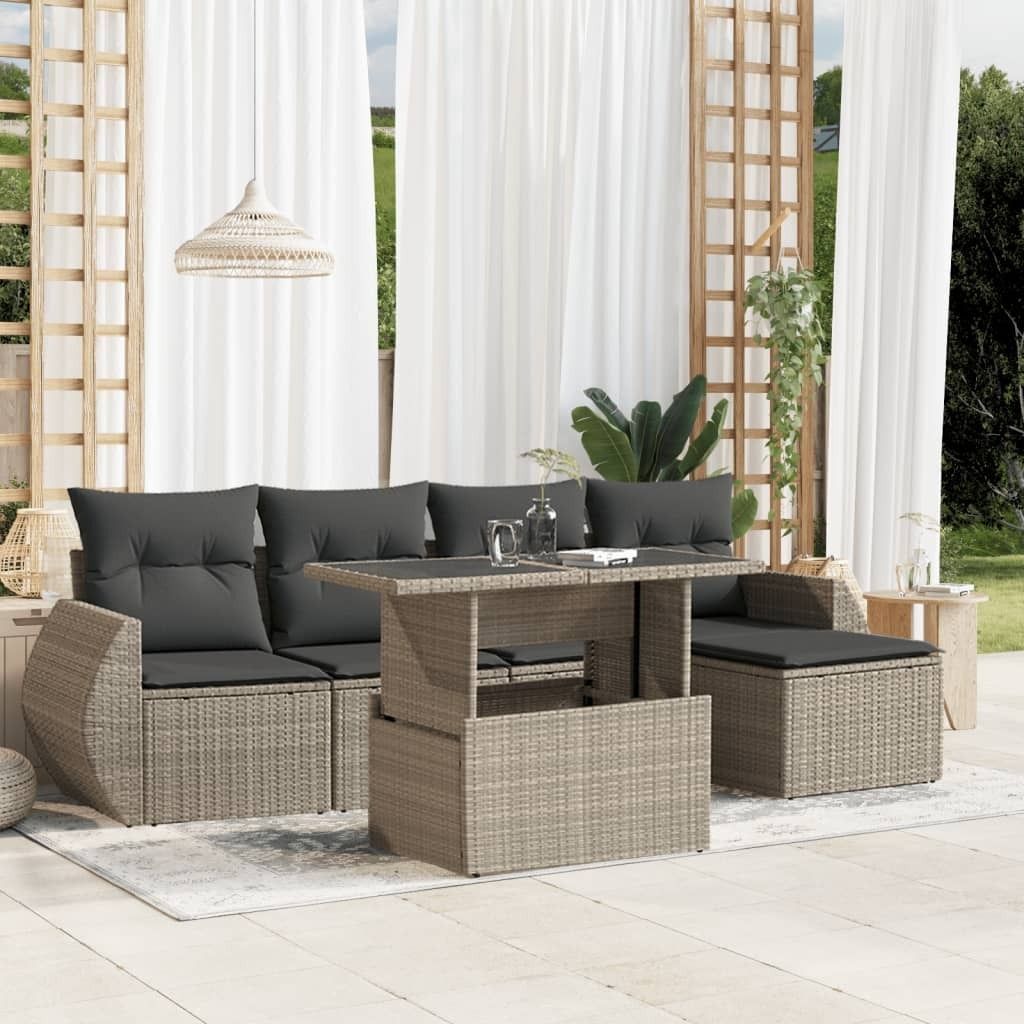 Maison Exclusive - 6-tlg. Garten-Sofagarnitur mit Kissen Hellgrau Poly Rattan