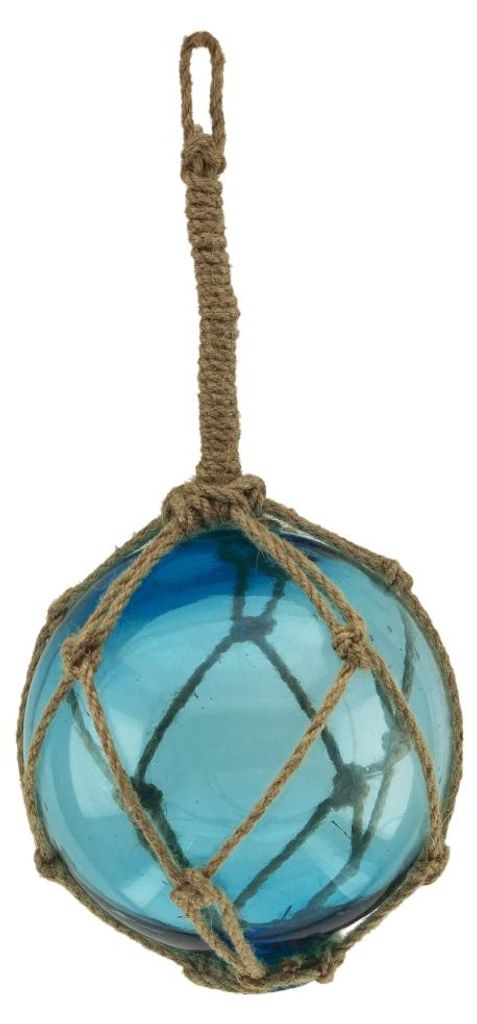 Deko Fischerkugel aus Glas meeresblau 13 cm Tauwerk Netz Produktbild 