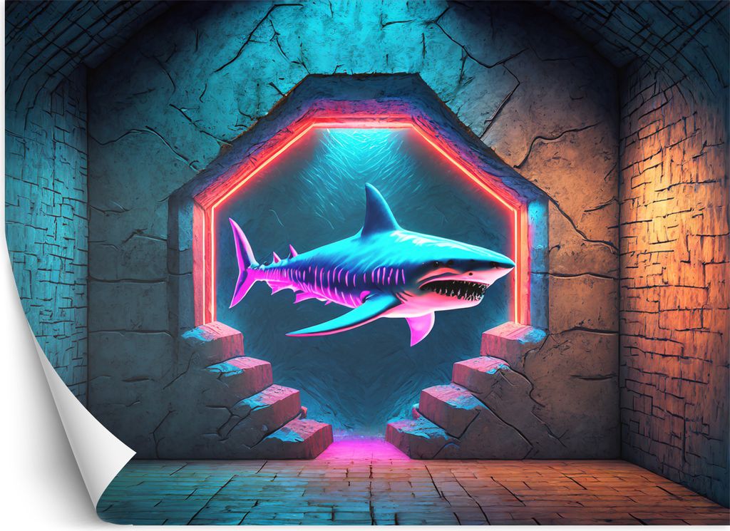Vlies fototapete Tiere Hai Neon 200x140 cm Feeby Lila inkl. Kleber einfache Montage
