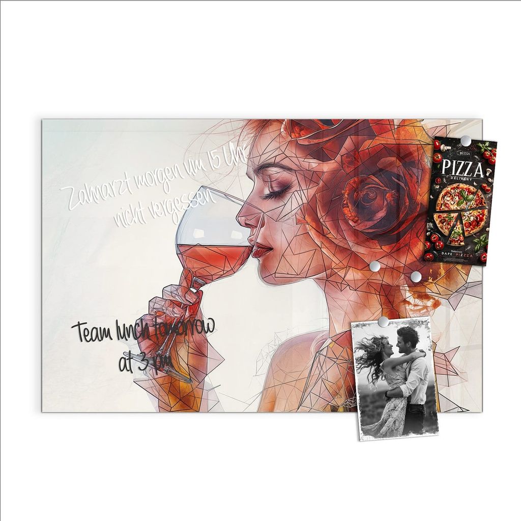 Magnettafel 90x60cm Pinnwand Whiteboard beschreibbar - Weintrinkende Frau