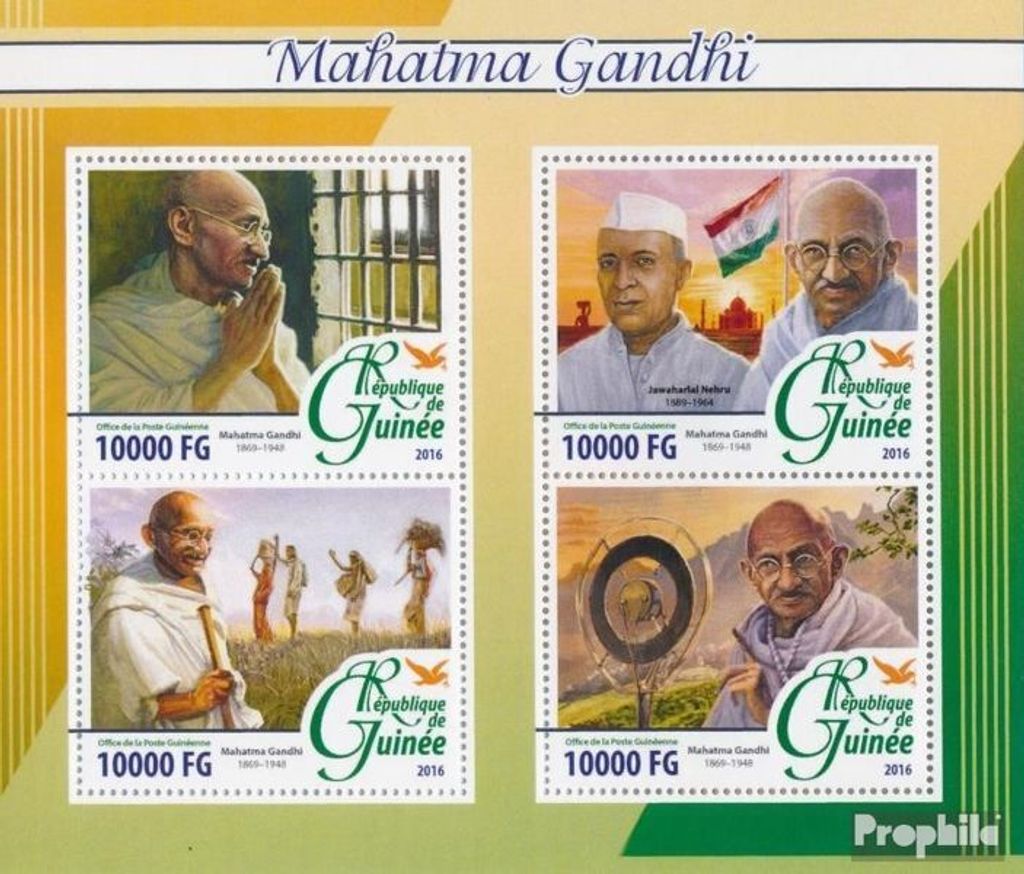 Briefmarken Guinea 2016 Mi 11731-11734 Kleinbogen (kompl. Ausgabe) postfrisch Mahatma Gandhi