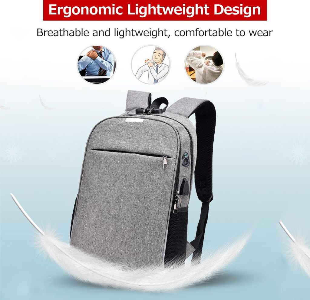 15.6-Zoll-Laptop-Rucksack Große Kapazität Anti-Diebstahl-Business-Tasche mit Passwort-Sperre Externe USB&Kopfhörer-Schnittstelle Schwarz