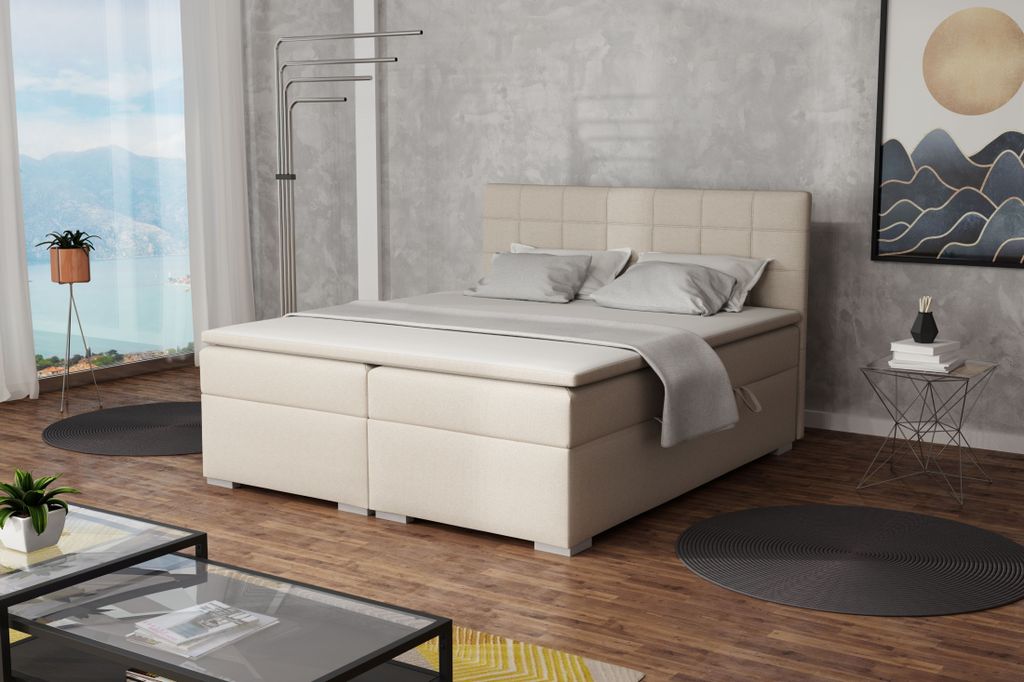 Kontinentalbett AMBER 180x200 beige Jasmine 21 mit Topper-Matratze 5 cm zwei Container KAMA MOEBEL