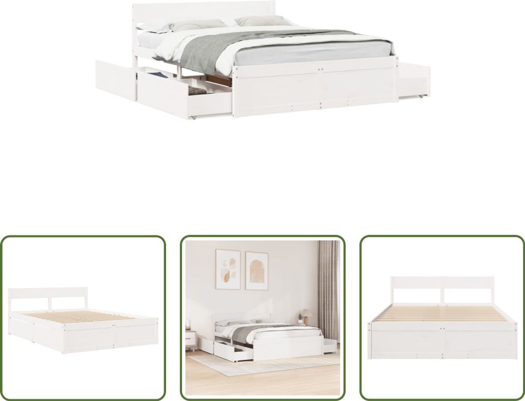 The Living Store Massivholzbett ohne Matratze Weiß 140x200 cm Kiefernholz