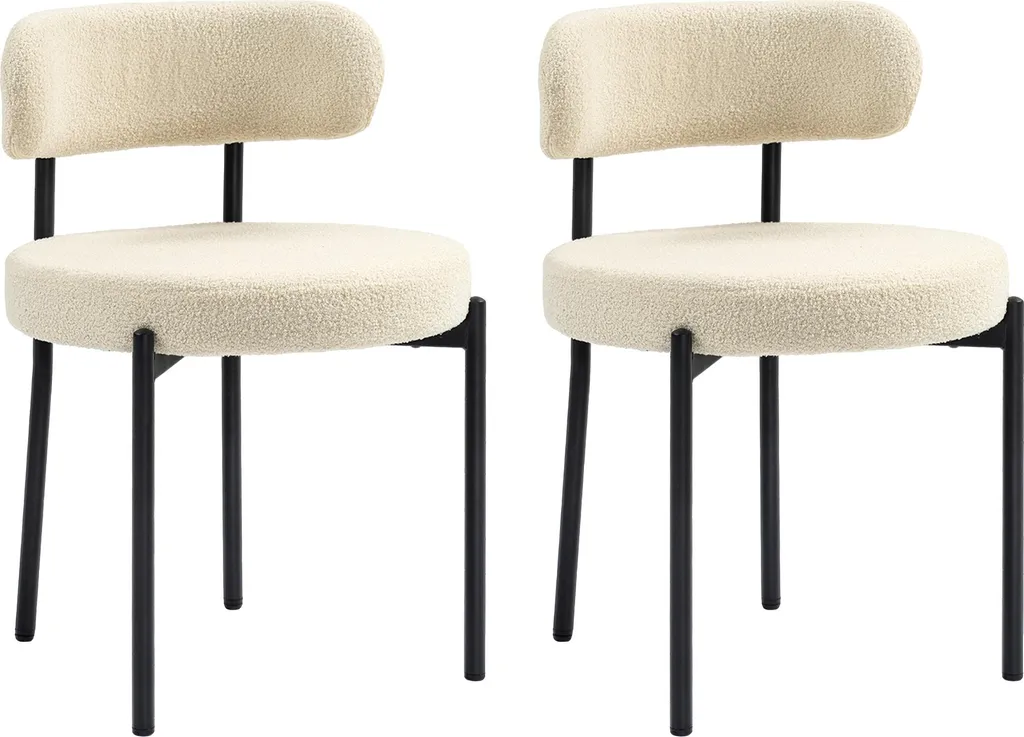 Chaise de Cuisine Moderne en Tissu Bouclé Beige avec Pieds Métal - Lot 2