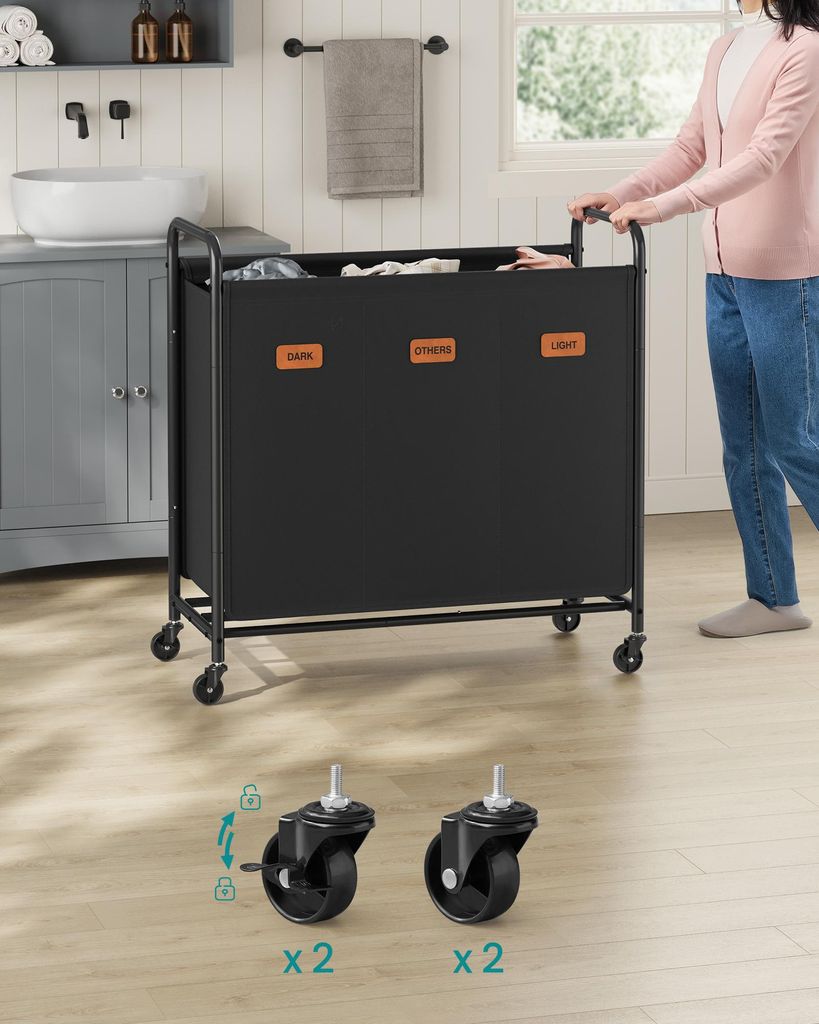 SONGMICS Wäschekorb mit Rollen, Wäschesammler 3 Fächer, 170 Produktbild 