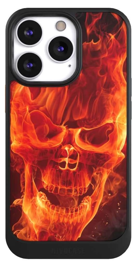 NIVOCASE Hülle für Apple iPhone 13 Pro Handyhülle NIVOcore Case Schwarz Feuer Schädel Totenkopf