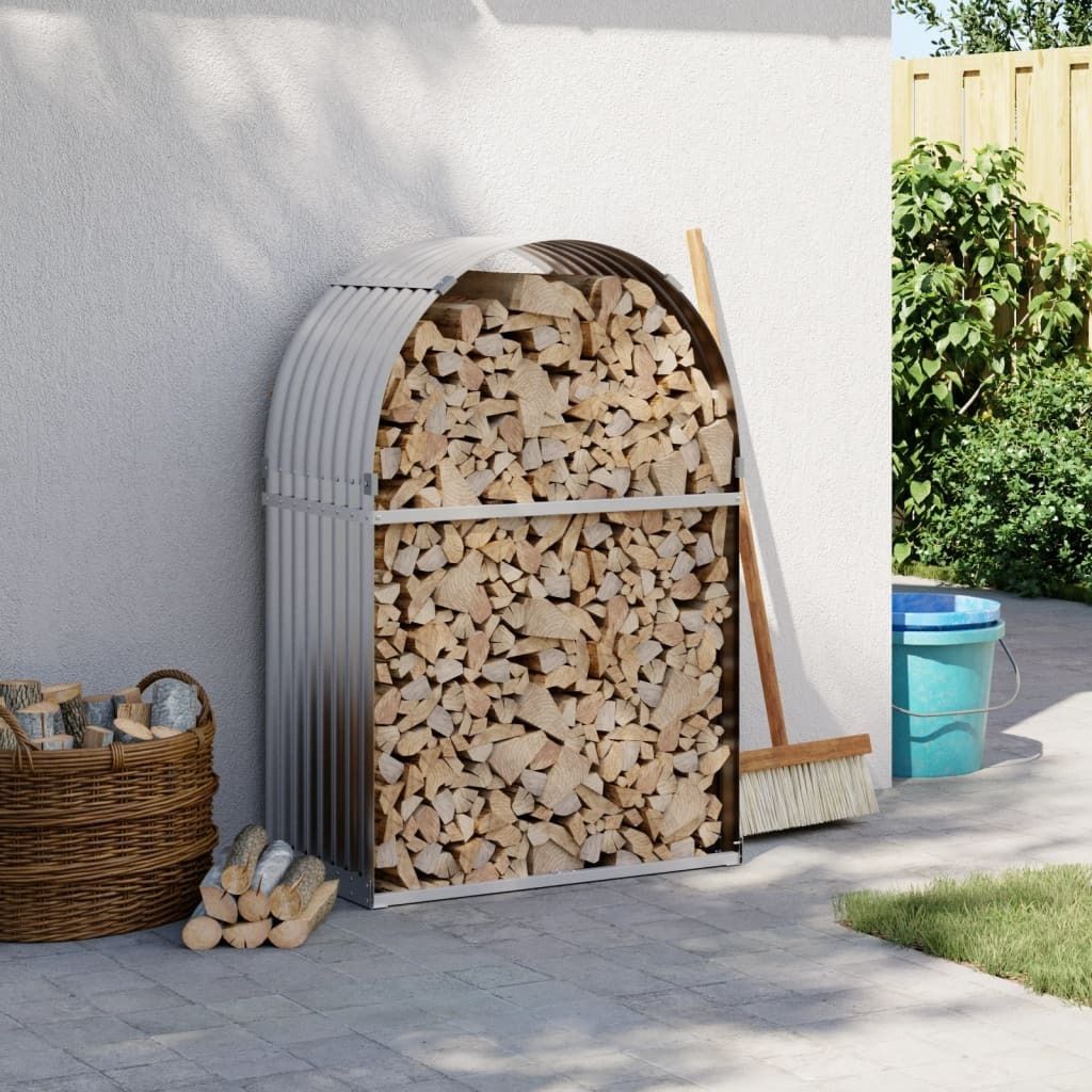 "2026 Promotion" Kaminholzunterstand Silbern 80x45x120 cm Verzinkter Stahl - Kaminholzregale CC22215