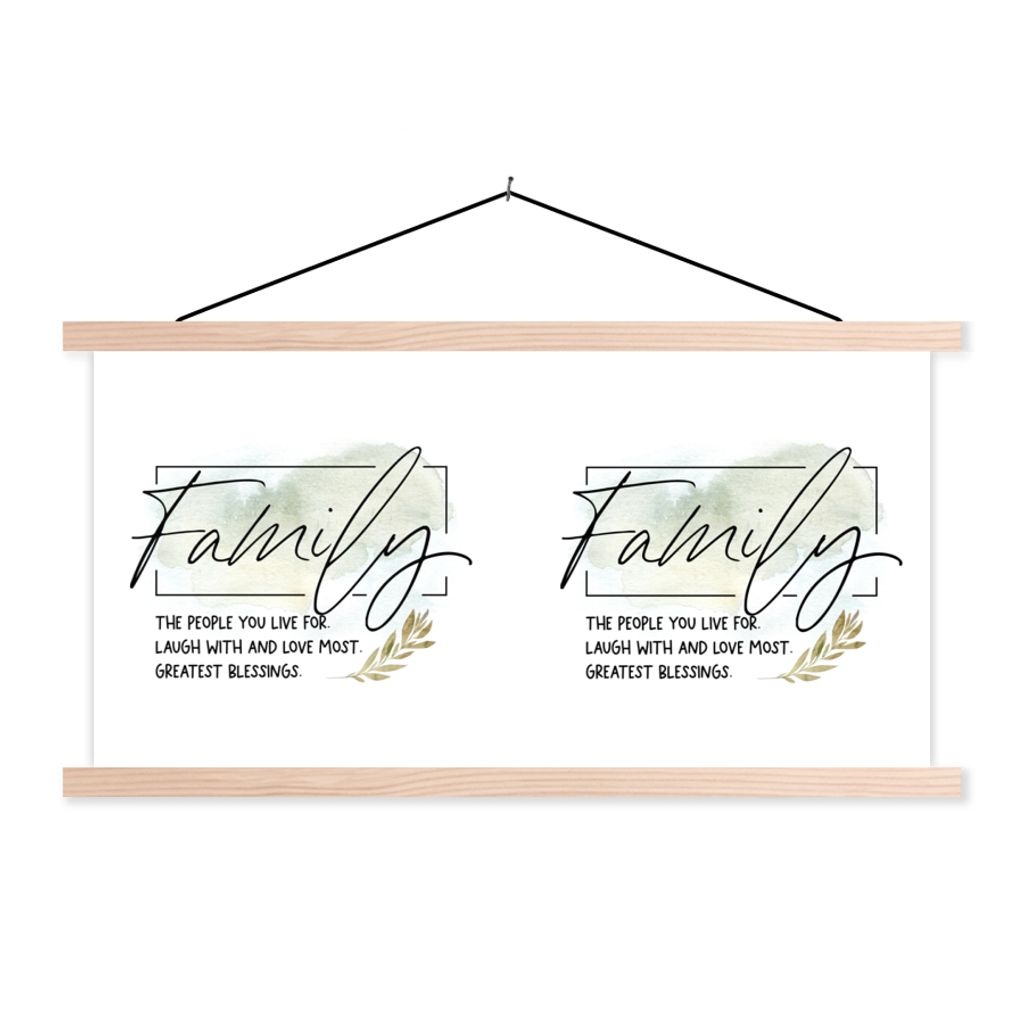 MuchoWow Textilposter Zitate - Sprichwörter - Familie 60x30 cm mit holzfarbenen Rahmen - Dekoration