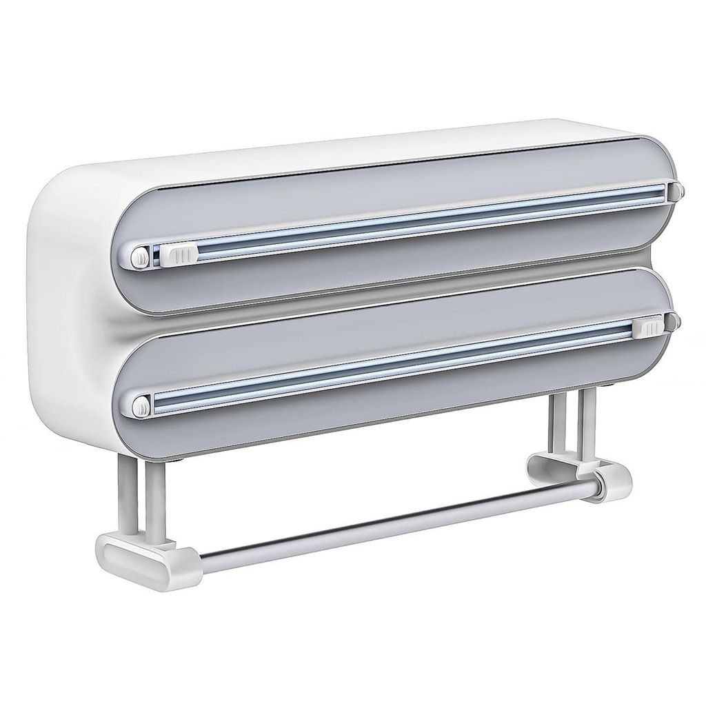 3-in-1 Aluminiumfolie & Frischhaltefolie Spender – mit Schneidmesser, magnetisch & wandmontierbar, grau-weiß