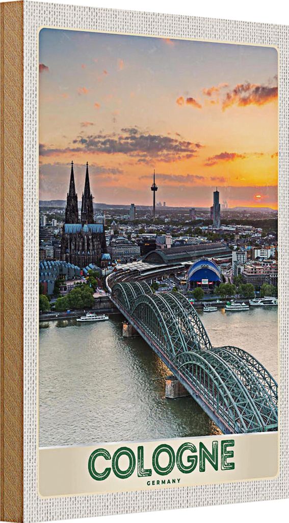 Holzschild Reise 20x30cm Köln Deutschlan Stadttrip Dom Brücke