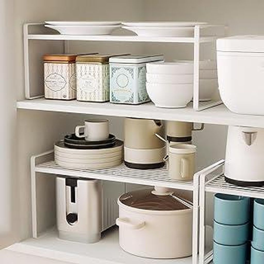 BAIEUEJO 2pcs Schrank Organizer Küchenschrank Organizer mit Anti-Rutsch Matte Küchen Organizer Regal Regaleinsatz für Küche/Bad/Tischplatte(2pc...