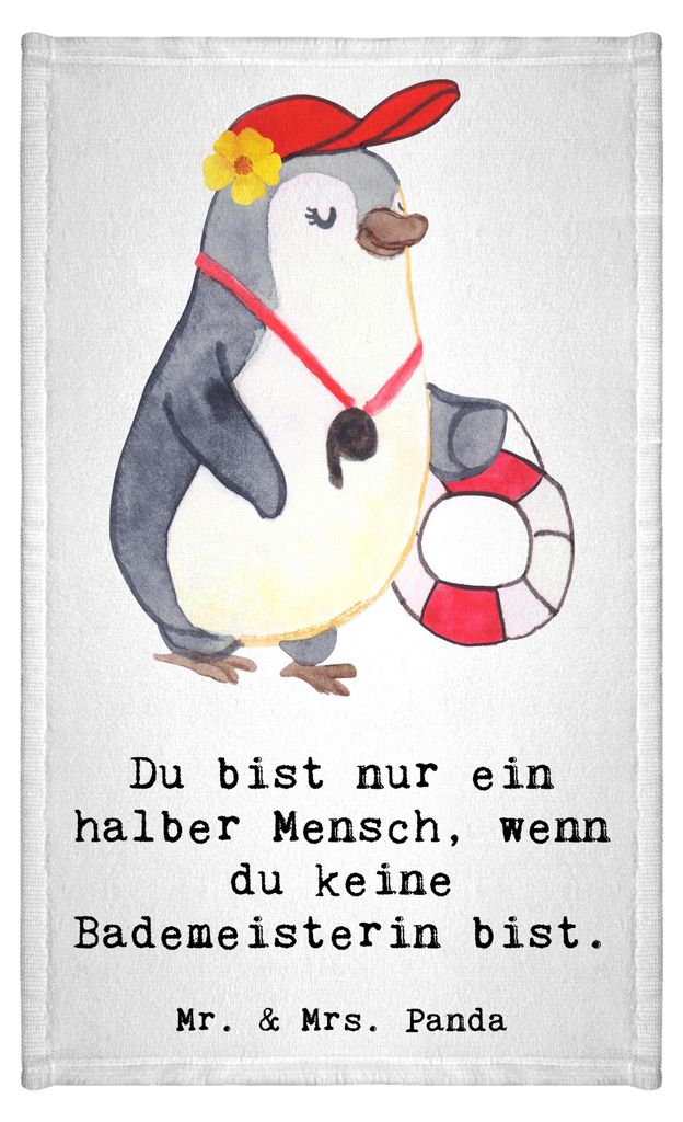 Mr. & Mrs. Panda Handtuch Bademeisterin Herz - Weiß - Geschenk, Gäste-WC, Mini-Handtuch, Schwimmbad, Freibad, Lustig, Klein, Frotteetuch, Spruch,...