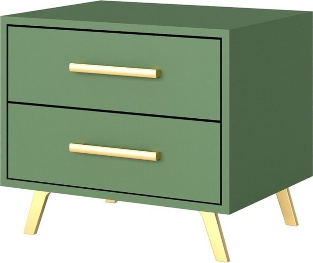 Furniture24 Nachttisch Bali Nachtschrank Nachtkästchen mit 2 Schubladen Flaschengrün