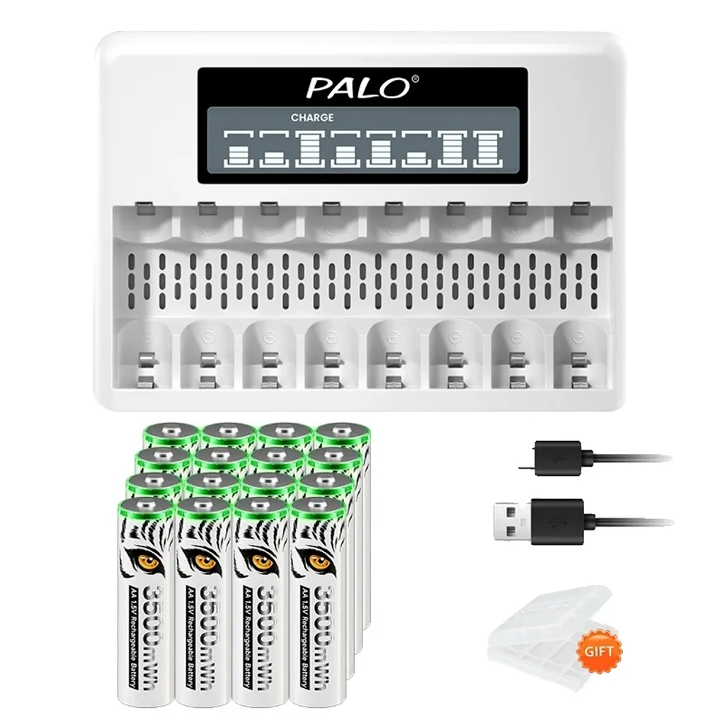Batteries Li-Ion AA pour Jouets et Manettes, Lot de 16 avec Chargeur LCD