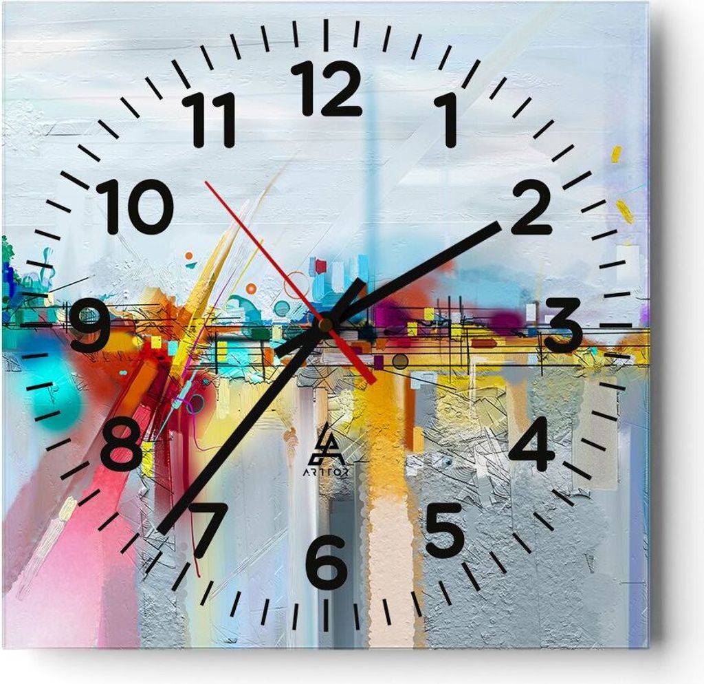 Wanduhr - Quadrat - Glasuhr - Abstraktion modern - 40x40cm - Schleichendes Uhrwerk - Lautlos - zum Aufhängen bereit - Dekoration Modern - Wanddeko...