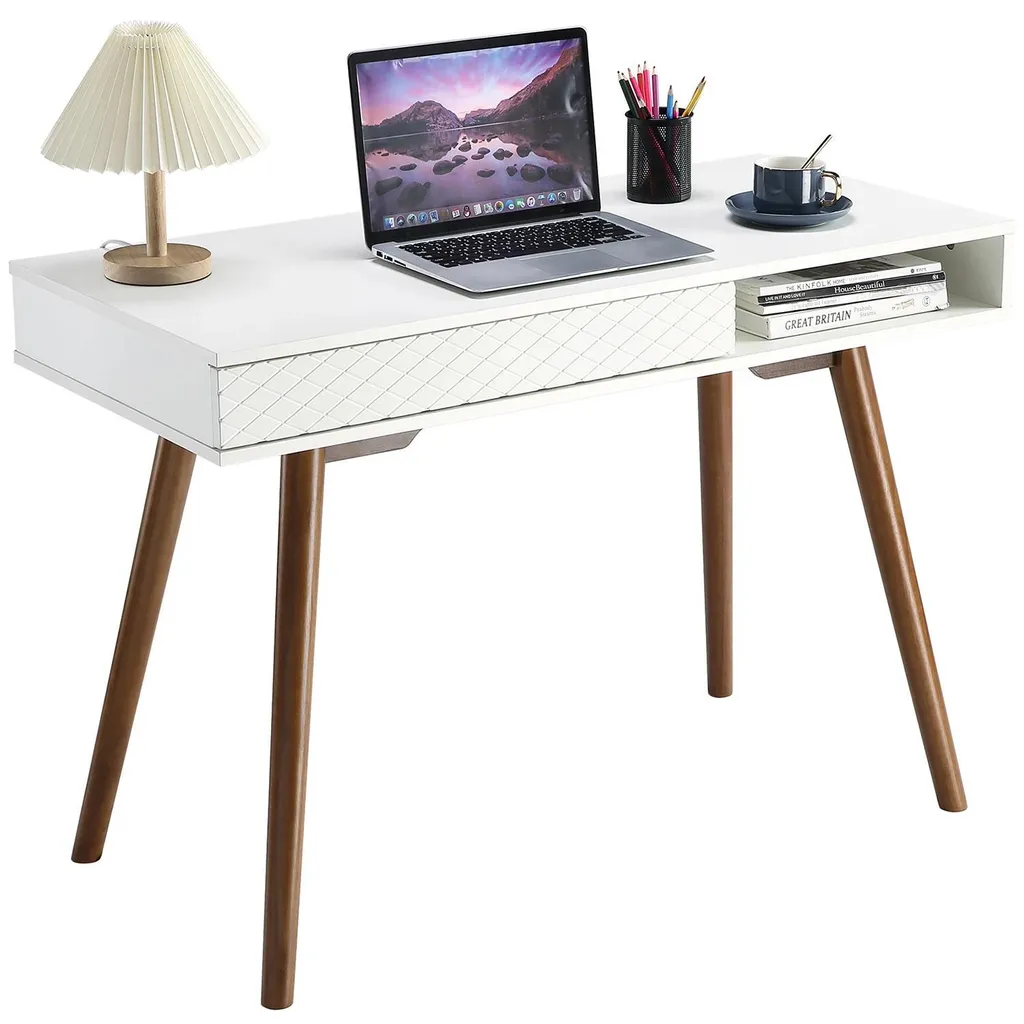Bureau de télétravail blanc 107 cm gain de place pour chambre ou studio