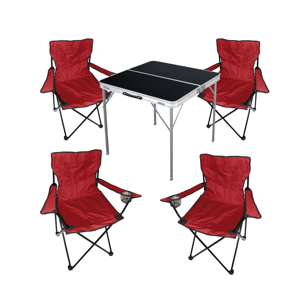 4-teiliges Campingmöbel Set rot Tisch + 3 Campingstühle mit Tasche