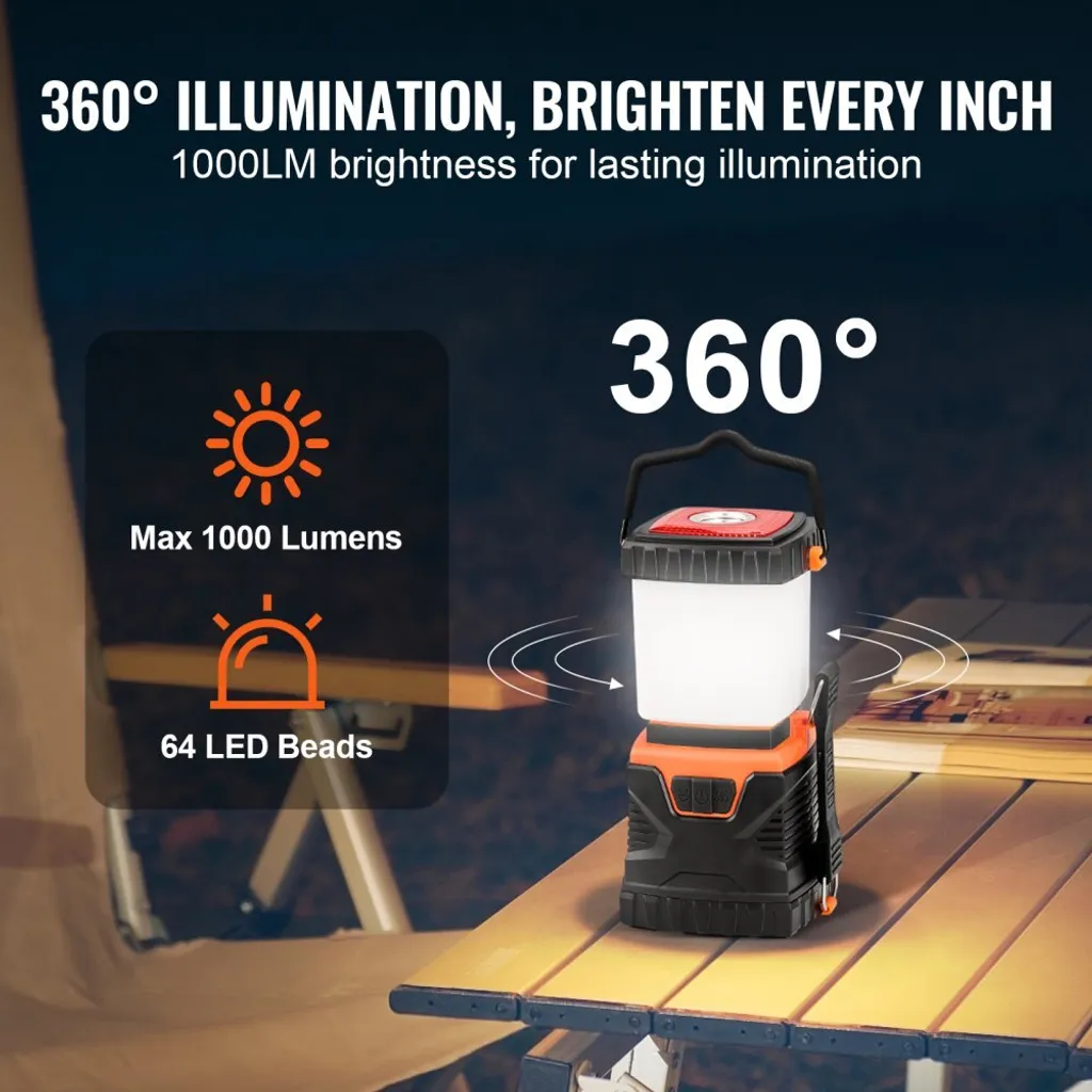 Lanterne camping LED durable 4 modes avec crochet de suspension ABS