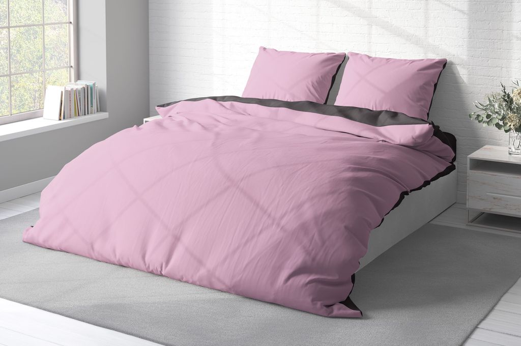 Bettwäsche Wende Unifarben Doubleface modern Microfaser Reißverschluss, Farbe:rosa / anthrazit, Größe:3 teilig 240x220 cm