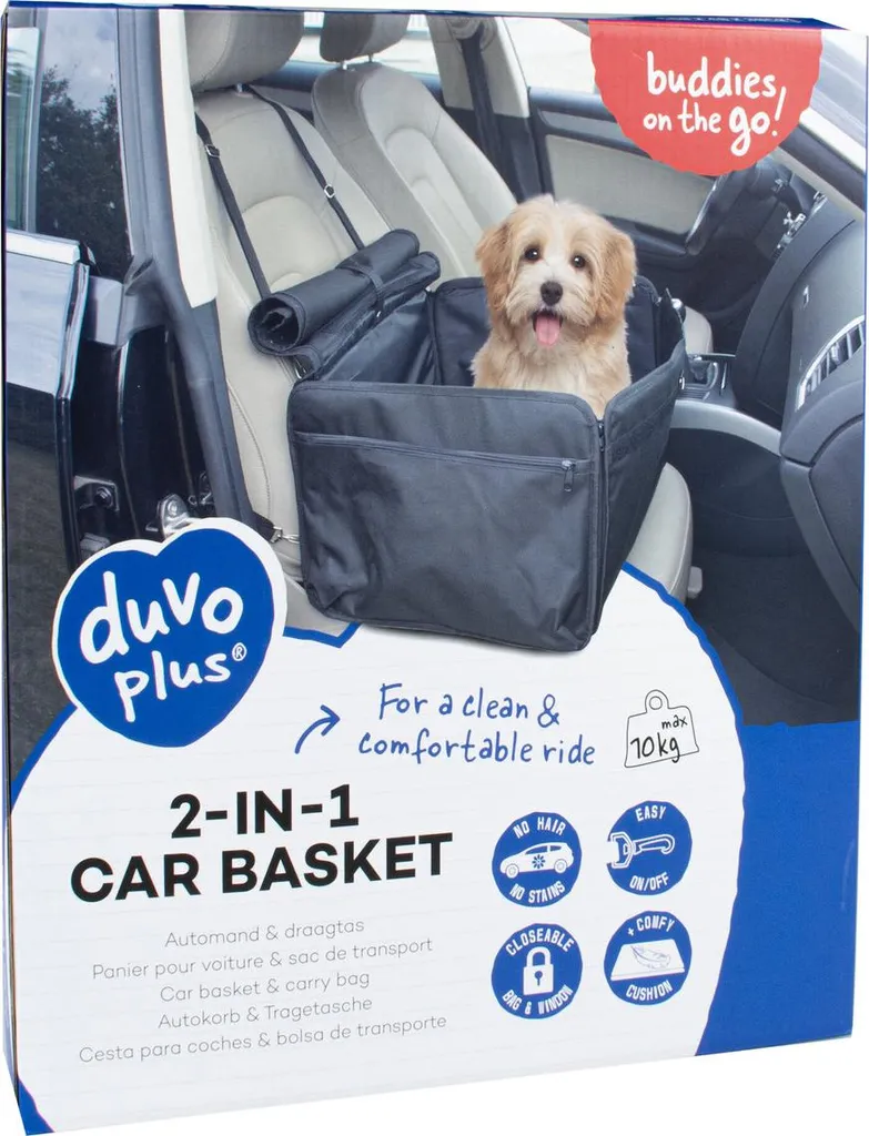 Siège auto pour chien Duvo+ noir panier 2-en-1 avec fixation de sécurité