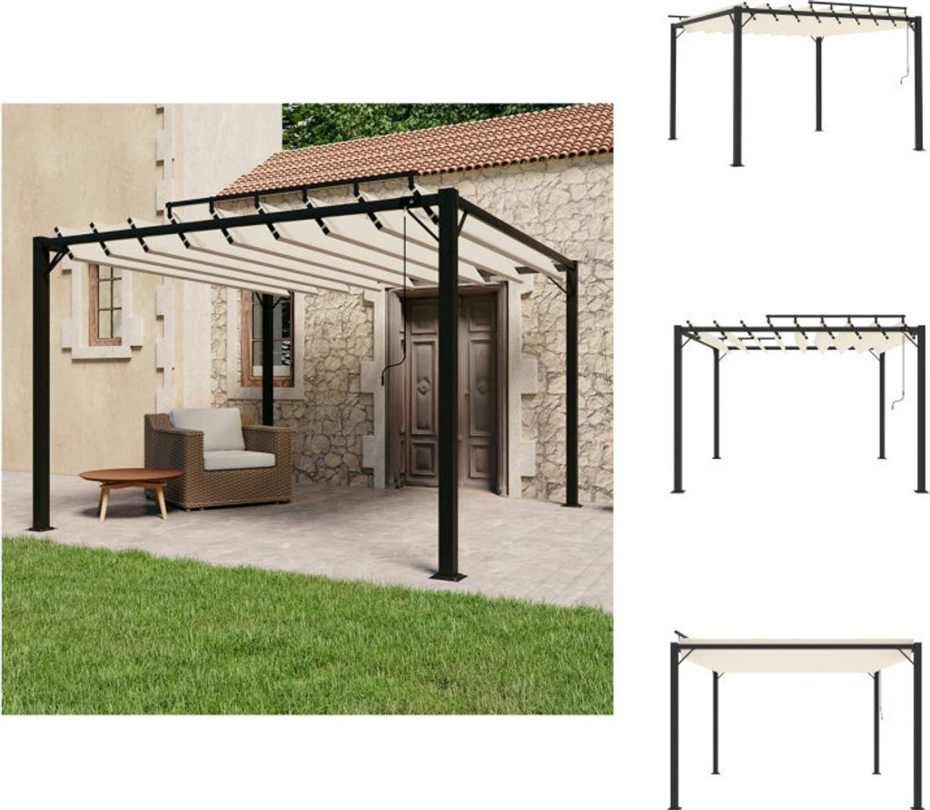 vidaXL Pavillon mit Lamellendach 3x3 m Creme Stoff und Aluminium - Pavillons & Partyzelte