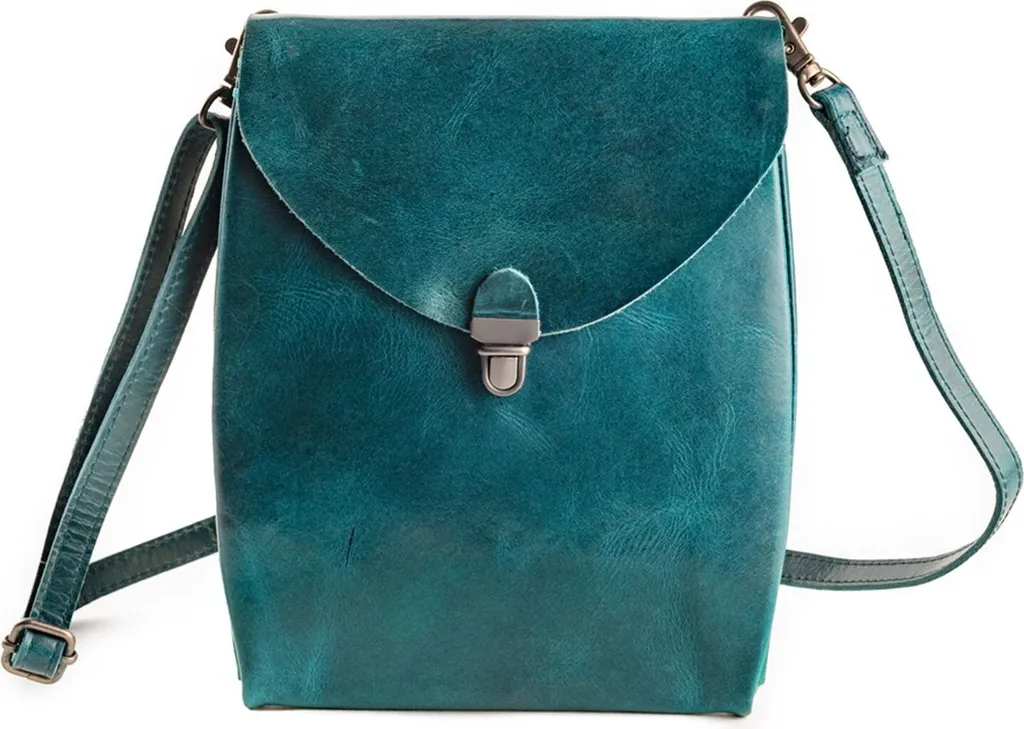 Pochette Harold's Fold Handbag Clutch Up Petrol in Vera Pelle Naturale