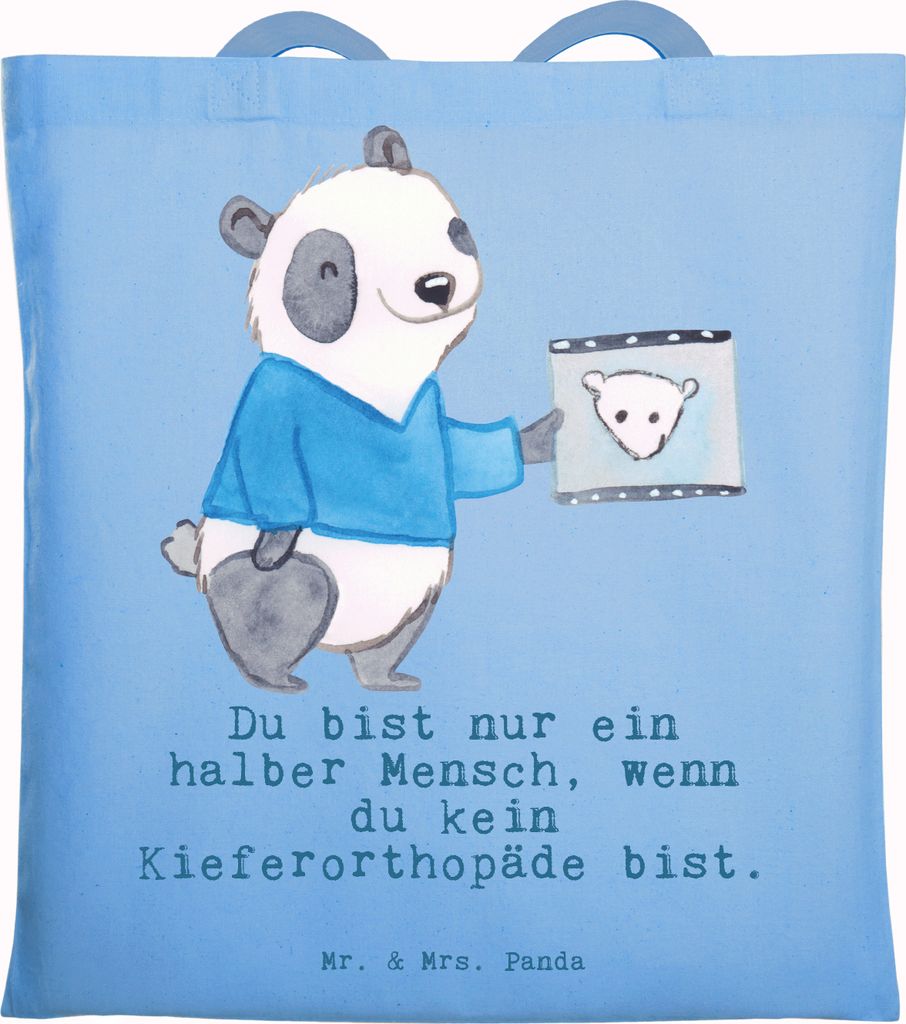 Mr. & Mrs. Panda Shopping Tasche Kieferorthopäde Herz - Sky Blue - Geschenk, Jutetasche, Büchertasche, Jutebeutel, Tote Bag, Laptoptasche