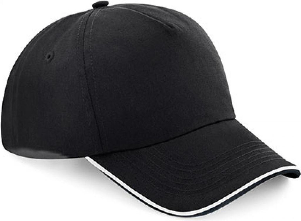 Beechfield B25c | Authentic 5 Panel Cap - Piped Peak, 100 % Baumwoll-Twill - Farbe: Black/White - Größe: One Size