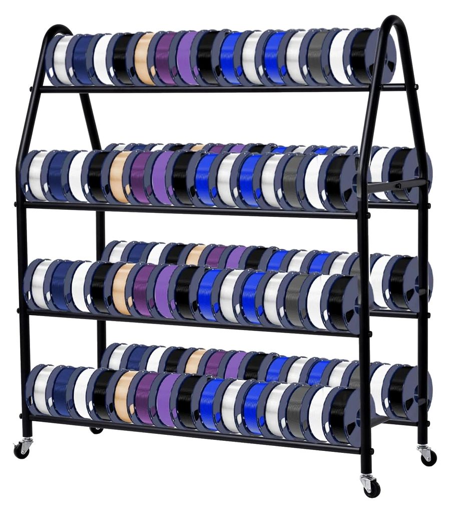 Filamentlagerregal für 3D-Drucker | 4 Ebenen, 7 Reihen (3 Doppel- und 1 Einzelreihe) | Bis zu 105 x 1 kg Spulen für ABS, TPU, Nylon | Robustes Me...