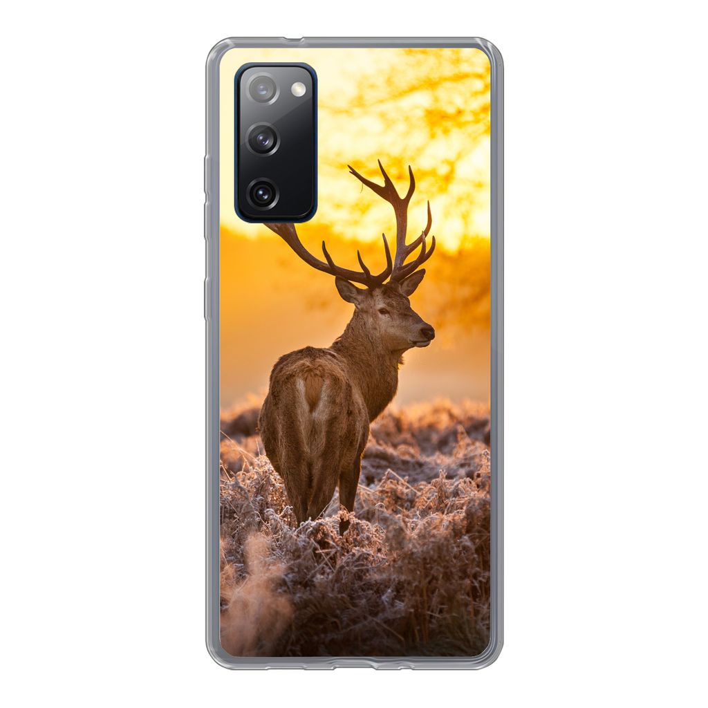 MuchoWow Handyhülle Schutzhülle Hülle für Samsung Galaxy S20 FE Hirsche - Tiere - Sonnenuntergang - Winter - Heidekraut - Natur Silikon Softc...