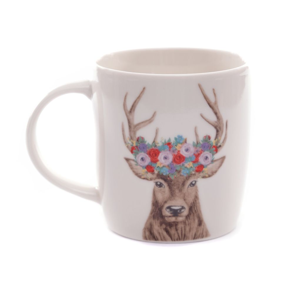 Huuraa Keramiktasse Mit Hirsch-Silhouette – 330 Ml, Weiß, Spülmaschinen- & Mikrowellengeeignet