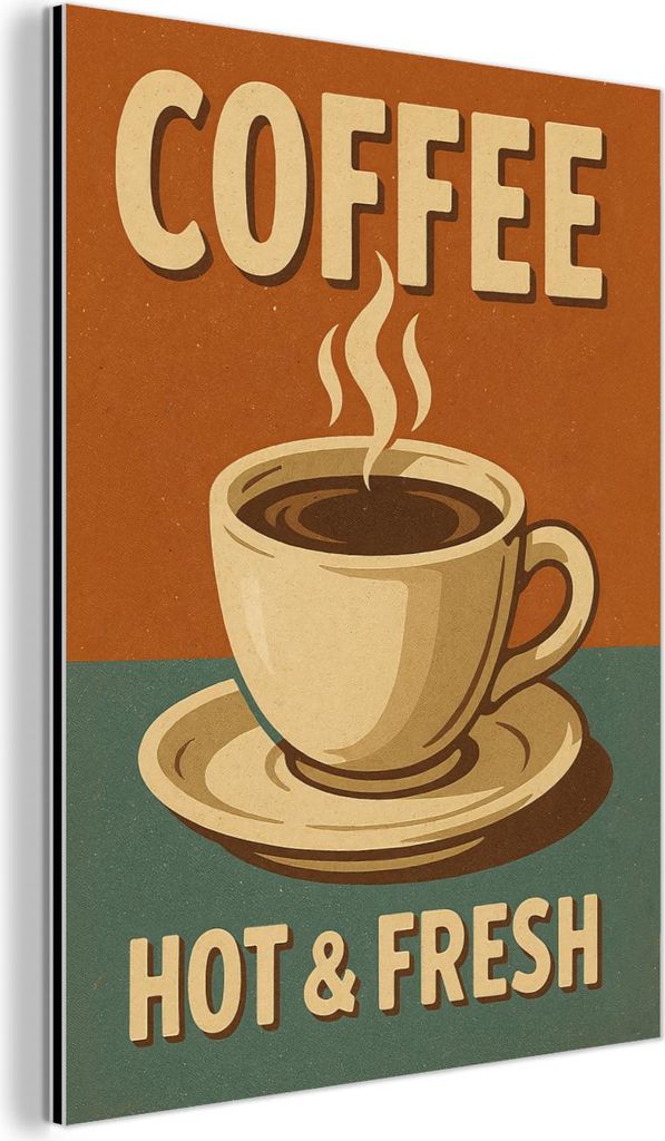 MuchoWow Wanddekoration Metall Metallbild Wandkunst 90x120 cm Kaffee - Tasse - Vintage - Zitat MuchoWow Aluminium Gemälde - Industrial