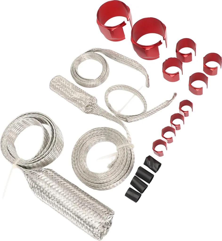 Cache-tuyaux inox rouge contre la chaleur moteur pour circuit radiateur