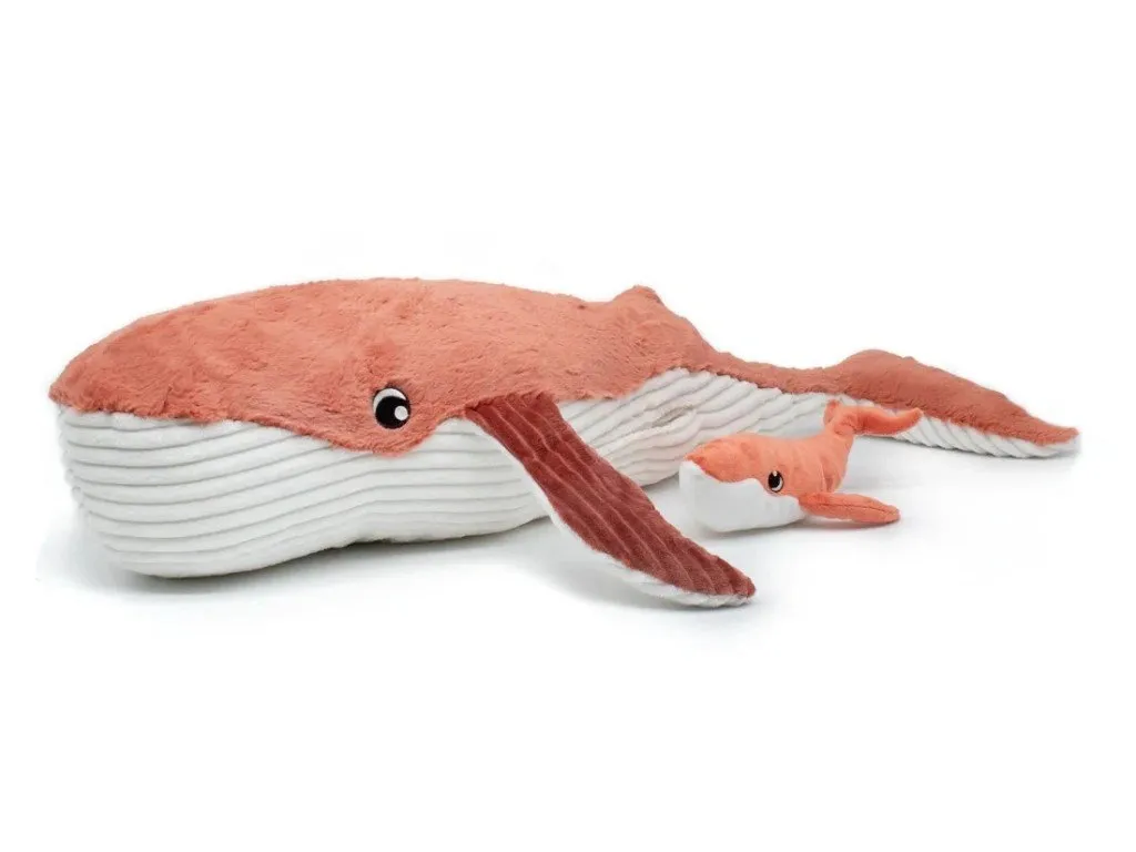 Baleine en peluche maman avec son bébé marron - Doudou XXL tout doux