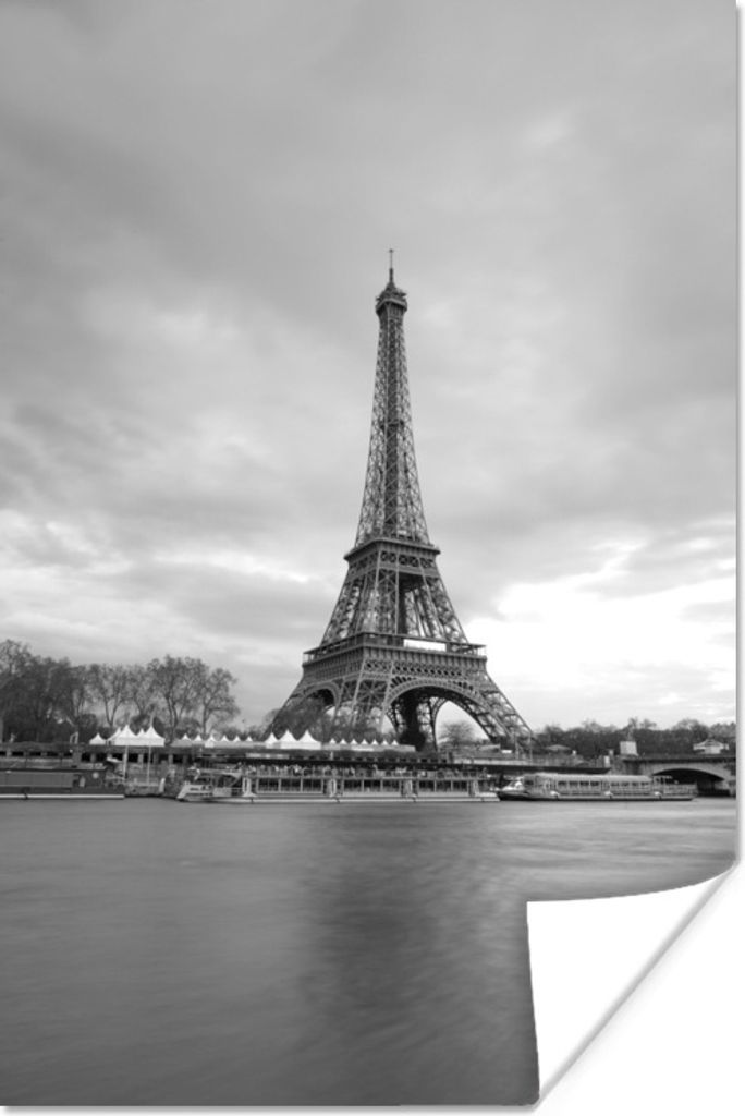 MuchoWow Poster Eiffelturm in Paris - schwarz und weiß 120x180 cm - Kunstposter