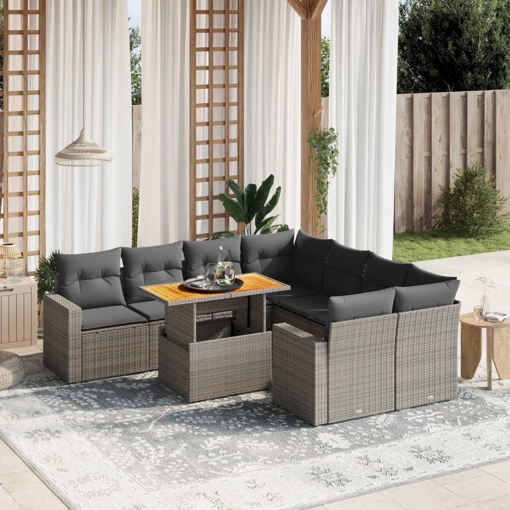 Maison Exclusive - 9-tlg. Garten-Sofagarnitur mit Kissen Grau Poly Rattan