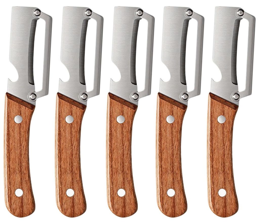 5er Set Gemüseschäler mit Holzgriff, 2 in 1 Sparschäler mit Flaschenöffner für Obst und Gemüse