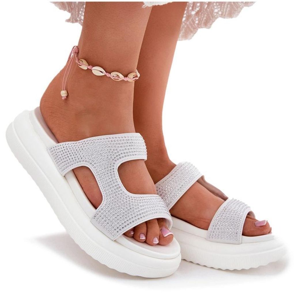 Verzierte Damen Sandalen Auf Plattform Weiß Jestella 37