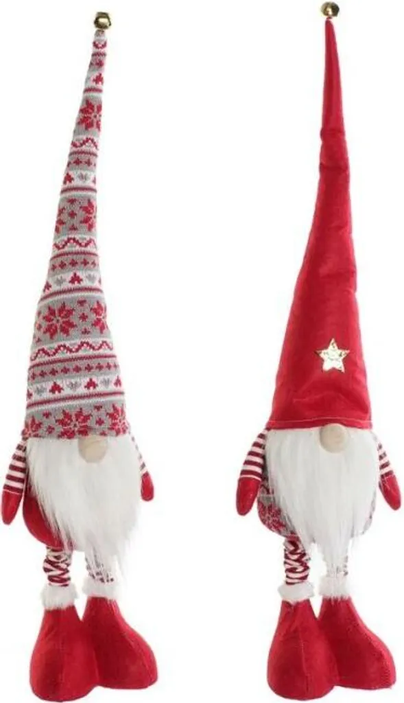 Grand Gnom de Noël en Tissu Rouge et Blanc 73 cm - Déco de Sol Lot de 2