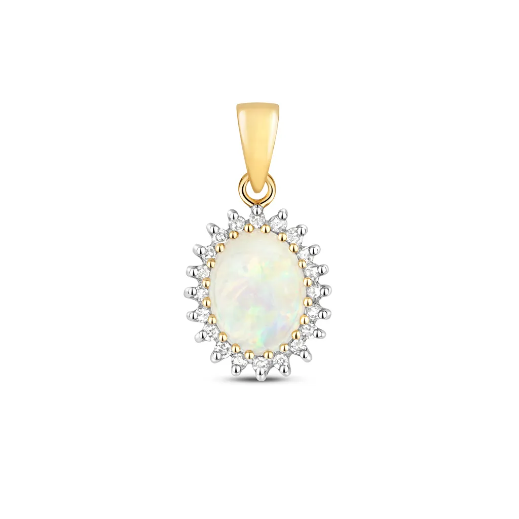 Pendentif Femme Or 375 et Diamant 0.10 ct avec Opale - Modèle TRS35587