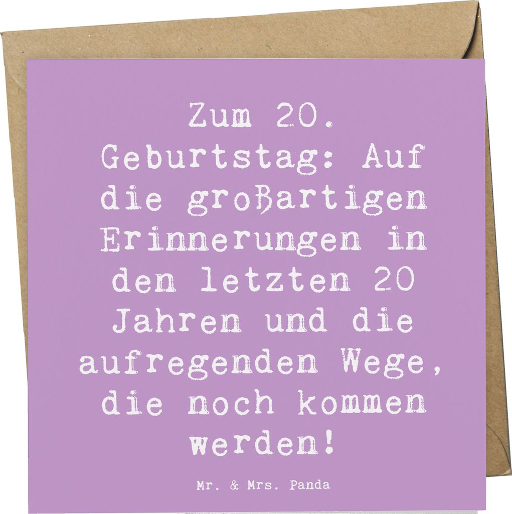 Mr. & Mrs. Panda Grußkarte Spruch 20. Geburtstag - Lavendeltraum - Geschenk, Glückwunschkarte, großartige Erinnerungen, handgefertigt, Happy Bir...