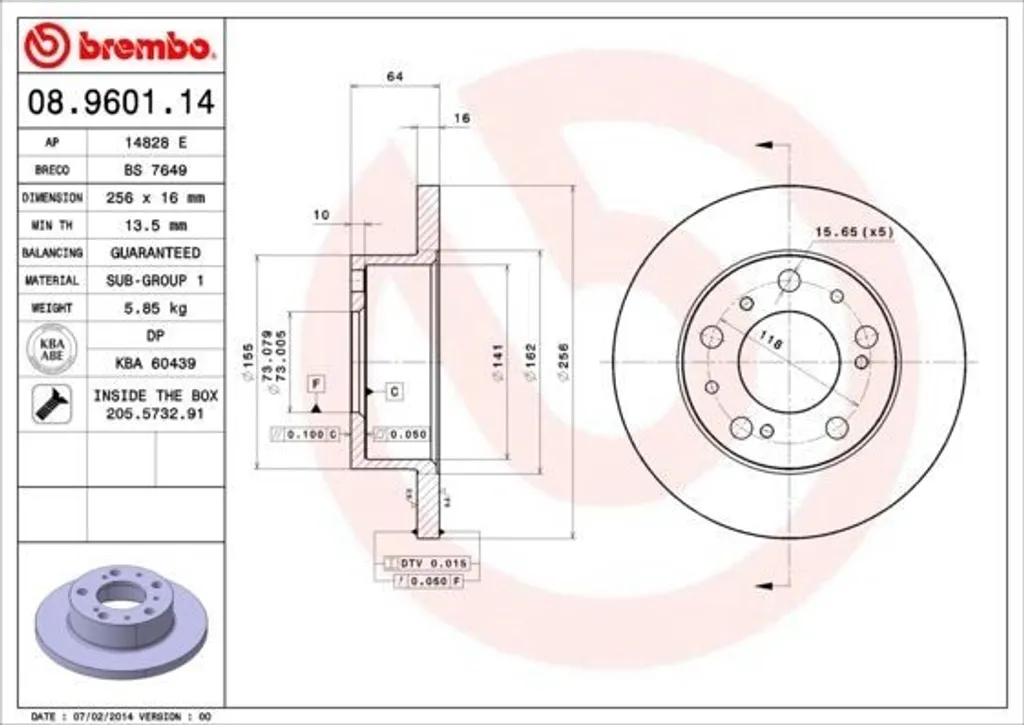 Jeu de 2 Disques de Frein Brembo 08.9601.14 pour Peugeot - Set Complet